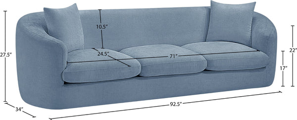 Meridian Furniture Penelope Three Seat Chenille Sofa with Solid Wood Frame for Modern Living Room Comfort Light Blue 44073LtBlu-S