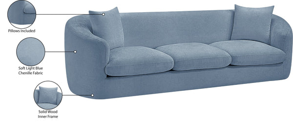 Meridian Furniture Penelope Three Seat Chenille Sofa with Solid Wood Frame for Modern Living Room Comfort Light Blue 44073LtBlu-S