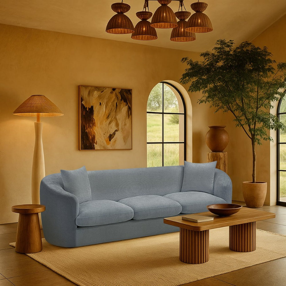 Meridian Furniture Penelope Three Seat Chenille Sofa with Solid Wood Frame for Modern Living Room Comfort Light Blue 44073LtBlu-S