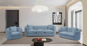 Meridian Furniture Penelope Three Seat Chenille Sofa with Solid Wood Frame for Modern Living Room Comfort Light Blue 44073LtBlu-S