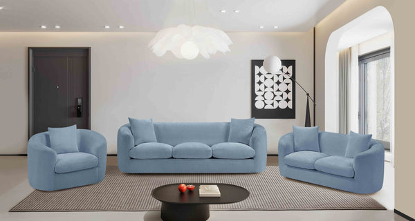 Meridian Furniture Penelope Three Seat Chenille Sofa with Solid Wood Frame for Modern Living Room Comfort Light Blue 44073LtBlu-S