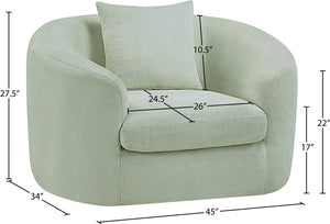 Meridian Furniture Penelope Plush Chenille Accent Chair with Throw Pillows and Solid Wood Frame for Living Rooms Mint 44073Mint-C