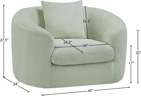 Meridian Furniture Penelope Plush Chenille Accent Chair with Throw Pillows and Solid Wood Frame for Living Rooms Mint 44073Mint-C