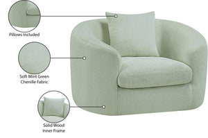 Meridian Furniture Penelope Plush Chenille Accent Chair with Throw Pillows and Solid Wood Frame for Living Rooms Mint 44073Mint-C
