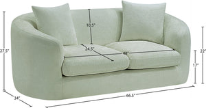 Meridian Furniture Penelope Chenille Upholstered Loveseat with Plush Texture Solid Wood Frame Accent Pillows Included Mint 44073Mint-L