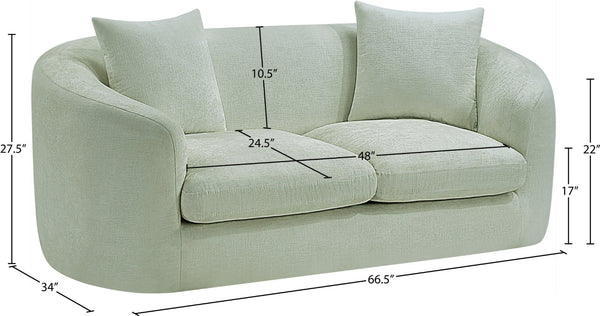 Meridian Furniture Penelope Chenille Upholstered Loveseat with Plush Texture Solid Wood Frame Accent Pillows Included Mint 44073Mint-L