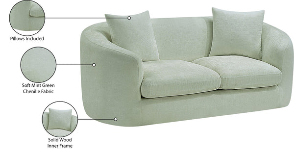 Meridian Furniture Penelope Chenille Upholstered Loveseat with Plush Texture Solid Wood Frame Accent Pillows Included Mint 44073Mint-L
