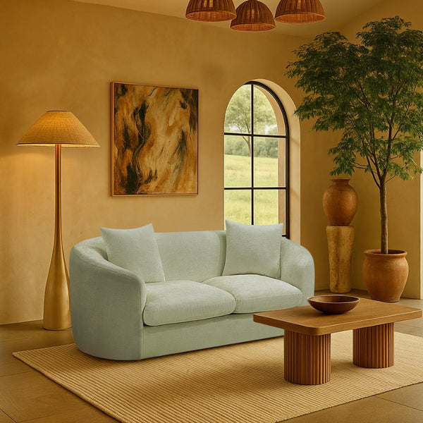 Meridian Furniture Penelope Chenille Upholstered Loveseat with Plush Texture Solid Wood Frame Accent Pillows Included Mint 44073Mint-L