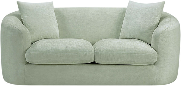 Meridian Furniture Penelope Chenille Upholstered Loveseat with Plush Texture Solid Wood Frame Accent Pillows Included Mint 44073Mint-L