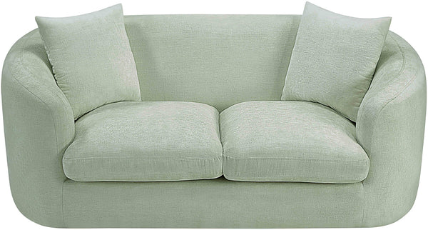 Meridian Furniture Penelope Chenille Upholstered Loveseat with Plush Texture Solid Wood Frame Accent Pillows Included Mint 44073Mint-L