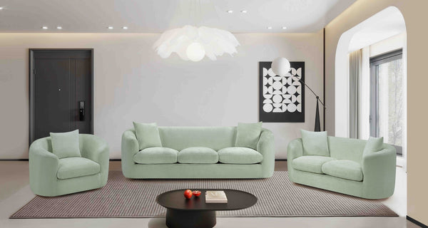 Meridian Furniture Penelope Chenille Upholstered Loveseat with Plush Texture Solid Wood Frame Accent Pillows Included Mint 44073Mint-L