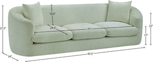 Meridian Furniture Penelope Three Seat Chenille Sofa with Solid Wood Frame for Modern Living Room Comfort Mint 44073Mint-S