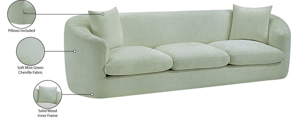 Meridian Furniture Penelope Three Seat Chenille Sofa with Solid Wood Frame for Modern Living Room Comfort Mint 44073Mint-S