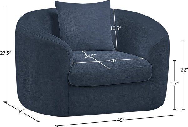 Meridian Furniture Penelope Plush Chenille Accent Chair with Throw Pillows and Solid Wood Frame for Living Rooms Navy 44073Navy-C