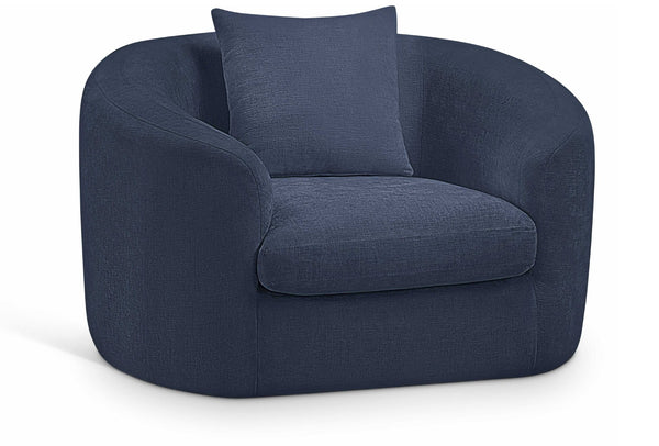 Meridian Furniture Penelope Plush Chenille Accent Chair with Throw Pillows and Solid Wood Frame for Living Rooms Navy 44073Navy-C