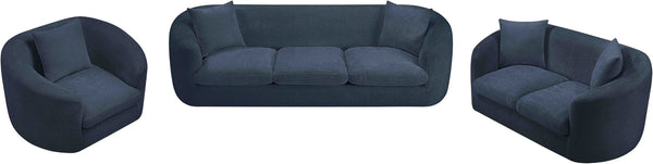 Meridian Furniture Penelope Plush Chenille Accent Chair with Throw Pillows and Solid Wood Frame for Living Rooms Navy 44073Navy-C