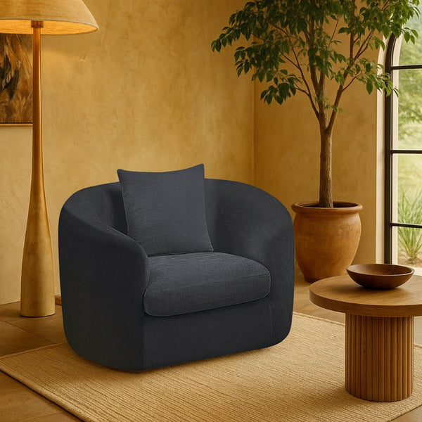 Meridian Furniture Penelope Plush Chenille Accent Chair with Throw Pillows and Solid Wood Frame for Living Rooms Navy 44073Navy-C