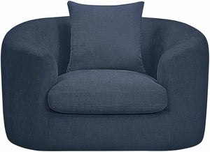 Meridian Furniture Penelope Plush Chenille Accent Chair with Throw Pillows and Solid Wood Frame for Living Rooms Navy 44073Navy-C