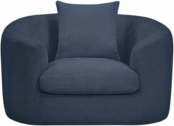 Meridian Furniture Penelope Plush Chenille Accent Chair with Throw Pillows and Solid Wood Frame for Living Rooms Navy 44073Navy-C