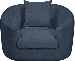 Meridian Furniture Penelope Plush Chenille Accent Chair with Throw Pillows and Solid Wood Frame for Living Rooms Navy 44073Navy-C