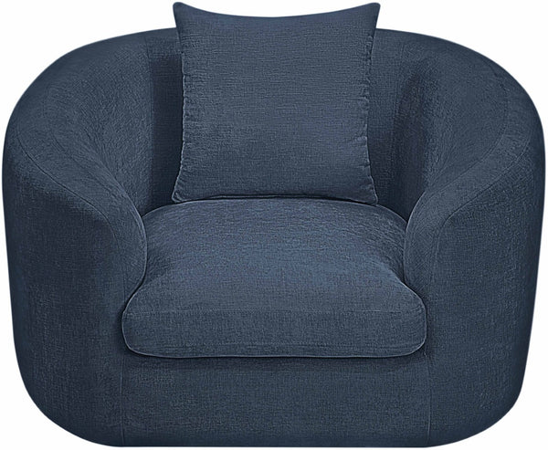 Meridian Furniture Penelope Plush Chenille Accent Chair with Throw Pillows and Solid Wood Frame for Living Rooms Navy 44073Navy-C