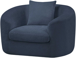 Meridian Furniture Penelope Plush Chenille Accent Chair with Throw Pillows and Solid Wood Frame for Living Rooms Navy 44073Navy-C