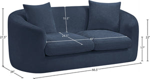 Meridian Furniture Penelope Chenille Upholstered Loveseat with Plush Texture Solid Wood Frame Accent Pillows Included Navy 44073Navy-L