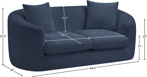 Meridian Furniture Penelope Chenille Upholstered Loveseat with Plush Texture Solid Wood Frame Accent Pillows Included Navy 44073Navy-L