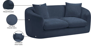 Meridian Furniture Penelope Chenille Upholstered Loveseat with Plush Texture Solid Wood Frame Accent Pillows Included Navy 44073Navy-L