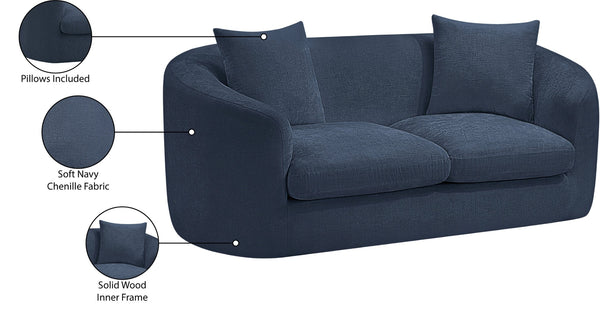 Meridian Furniture Penelope Chenille Upholstered Loveseat with Plush Texture Solid Wood Frame Accent Pillows Included Navy 44073Navy-L