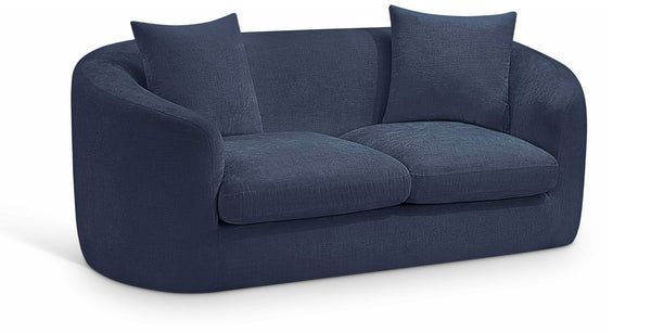 Meridian Furniture Penelope Chenille Upholstered Loveseat with Plush Texture Solid Wood Frame Accent Pillows Included Navy 44073Navy-L