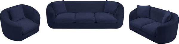 Meridian Furniture Penelope Chenille Upholstered Loveseat with Plush Texture Solid Wood Frame Accent Pillows Included Navy 44073Navy-L