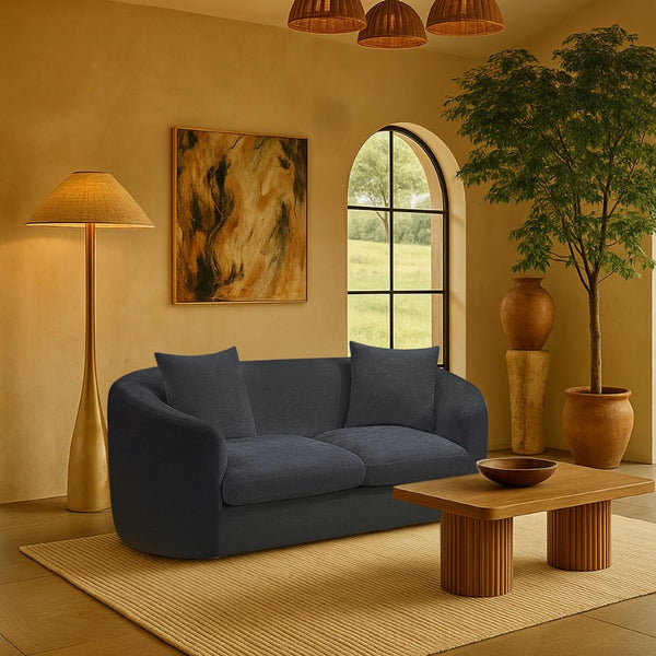 Meridian Furniture Penelope Chenille Upholstered Loveseat with Plush Texture Solid Wood Frame Accent Pillows Included Navy 44073Navy-L