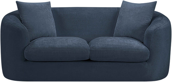 Meridian Furniture Penelope Chenille Upholstered Loveseat with Plush Texture Solid Wood Frame Accent Pillows Included Navy 44073Navy-L