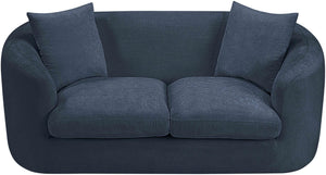 Meridian Furniture Penelope Chenille Upholstered Loveseat with Plush Texture Solid Wood Frame Accent Pillows Included Navy 44073Navy-L