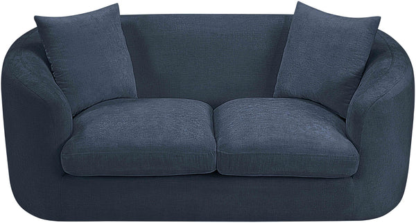 Meridian Furniture Penelope Chenille Upholstered Loveseat with Plush Texture Solid Wood Frame Accent Pillows Included Navy 44073Navy-L