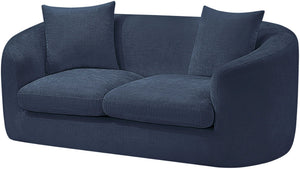 Meridian Furniture Penelope Chenille Upholstered Loveseat with Plush Texture Solid Wood Frame Accent Pillows Included Navy 44073Navy-L
