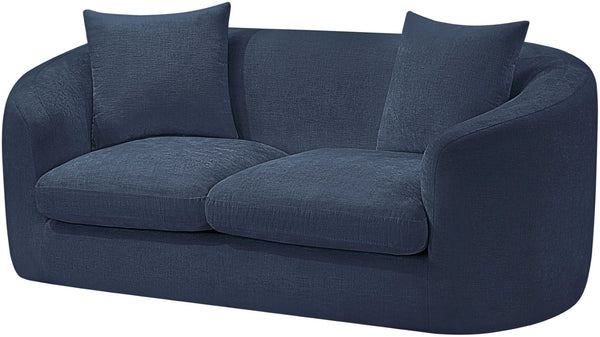 Meridian Furniture Penelope Chenille Upholstered Loveseat with Plush Texture Solid Wood Frame Accent Pillows Included Navy 44073Navy-L