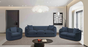 Meridian Furniture Penelope Chenille Upholstered Loveseat with Plush Texture Solid Wood Frame Accent Pillows Included Navy 44073Navy-L