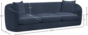 Meridian Furniture Penelope Three Seat Chenille Sofa with Solid Wood Frame for Modern Living Room Comfort Navy 44073Navy-S