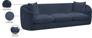 Meridian Furniture Penelope Three Seat Chenille Sofa with Solid Wood Frame for Modern Living Room Comfort Navy 44073Navy-S