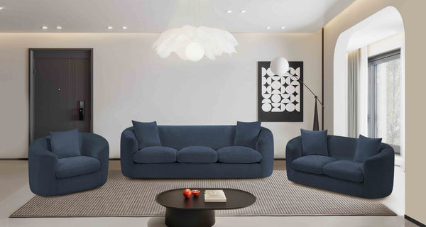 Meridian Furniture Penelope Three Seat Chenille Sofa with Solid Wood Frame for Modern Living Room Comfort Navy 44073Navy-S