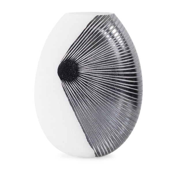 Howard Elliott Oxman Hypnotic Glass Vase - Elegant Design With Intricate Rays And Pearl White Detailing For Home Decor Black Glass 44074-howard-elliott