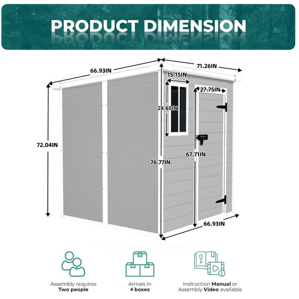 English Elm 6x6 Ft Resin Outdoor Storage Shed with Floor Lockable Doors Window and Vents W1598S00017