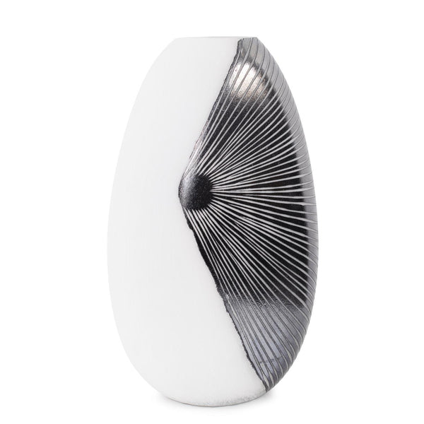 Howard Elliott Oxman Hypnotic Glass Vase - Elegant Design With Intricate Rays And Pearl White Detailing For Home Decor Black Glass 44075-howard-elliott