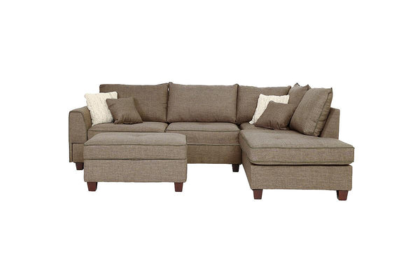 English Elm Beautiful 3-pcs Sectional Sofa with Reversible Chaise and Storage Ottoman Plush Summer Hues Comfort Mocha 76 L x 35 W x 16 H B011S01056