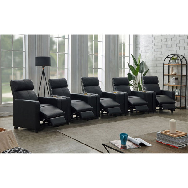 English Elm Warren Black Faux Leather 5-Seater Home Theater Sofa Set With 4 Wedge Consoles For Ultimate Comfort B062S00960-GIGA