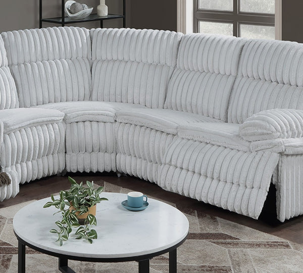 English Elm Light Light Gray Fur Corduroy U-Shaped Sectional Sofa with Console Cup Holders, Storage & Dual Recliners B011S01739