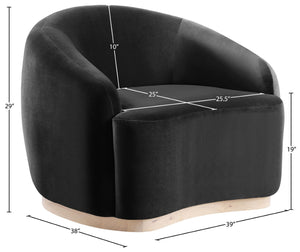 Meridian Furniture Gustavo Art Deco Velvet Accent Chair with Sculptural Curves and Solid Rubberwood Base Black 44081Black-C