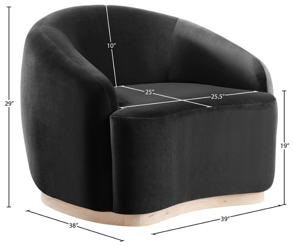 Meridian Furniture Gustavo Art Deco Velvet Accent Chair with Sculptural Curves and Solid Rubberwood Base Black 44081Black-C